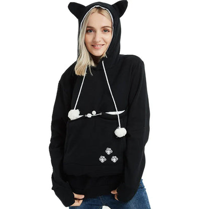 Cozy and stylish women's hoodies with a pet pocket for carrying your cat or keeping your hands warm during the winter.