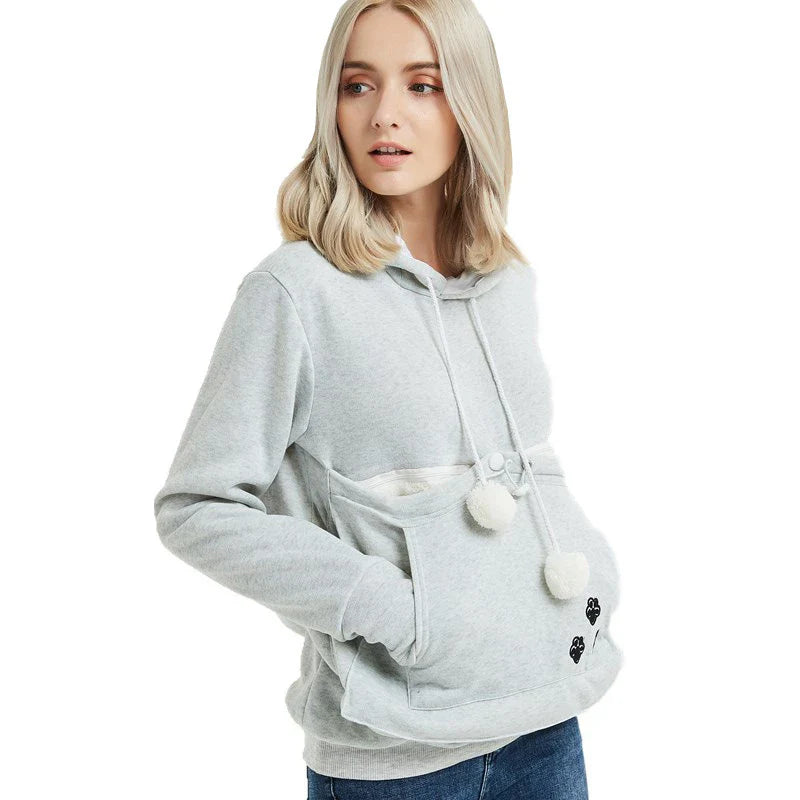 Cozy and stylish women's hoodies with a pet pocket for carrying your cat or keeping your hands warm during the winter.