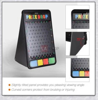 Winspin 25X41 LED Lighted Prize Drop Board with colorful LED lights, customizable prize slots, and sturdy triangular frame