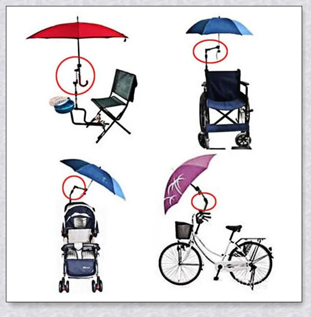 Adjustable Any Angle Umbrella Holder for Bike, Wheelchair, Stroller, and Chair - Keeps Hands Free in Any Weather