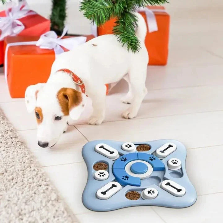 Interactive Squeaky Dog Puzzle Toy with treat dispensing and sound enrichment features for mental stimulation and playtime fun