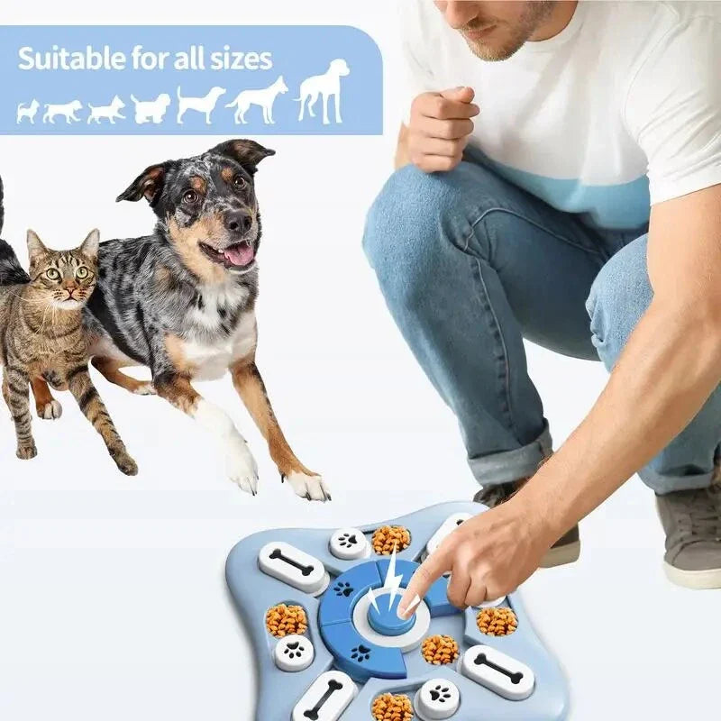 Interactive Squeaky Dog Puzzle Toy with treat dispensing and sound enrichment features for mental stimulation and playtime fun