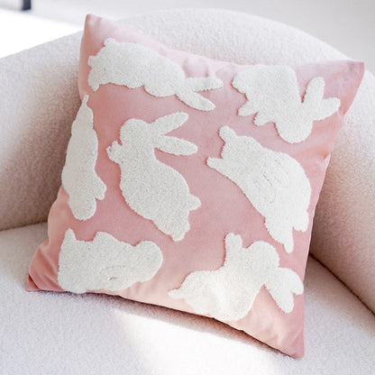 A cream-colored, plush cushion with a cute girl design, perfect for use as a headboard, pillow, or accent piece in a modern, stylish bedroom or living room.
