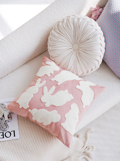 A cream-colored, plush cushion with a cute girl design, perfect for use as a headboard, pillow, or accent piece in a modern, stylish bedroom or living room.