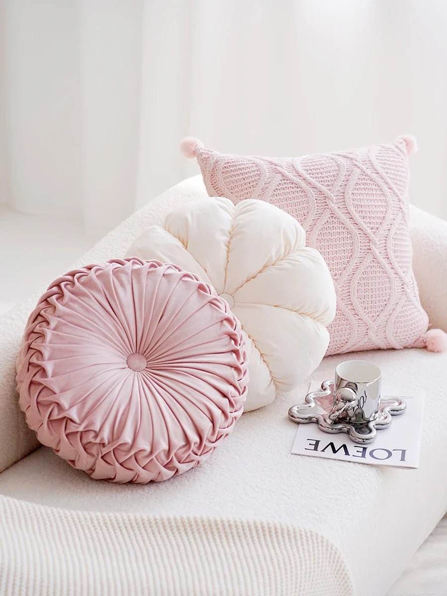 A cream-colored, plush cushion with a cute girl design, perfect for use as a headboard, pillow, or accent piece in a modern, stylish bedroom or living room.