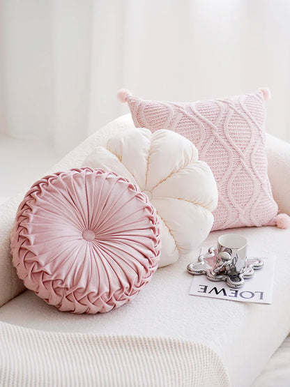 A cream-colored, plush cushion with a cute girl design, perfect for use as a headboard, pillow, or accent piece in a modern, stylish bedroom or living room.