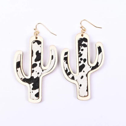 Cactus Tree Earrings - Handcrafted wooden accessories featuring a whimsical blend of cacti and trees