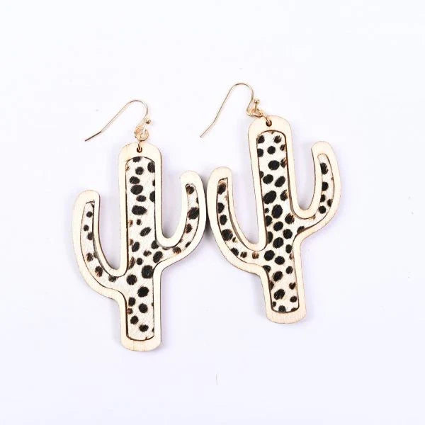 Cactus Tree Earrings - Handcrafted wooden accessories featuring a whimsical blend of cacti and trees