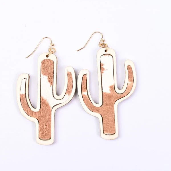 Cactus Tree Earrings - Handcrafted wooden accessories featuring a whimsical blend of cacti and trees