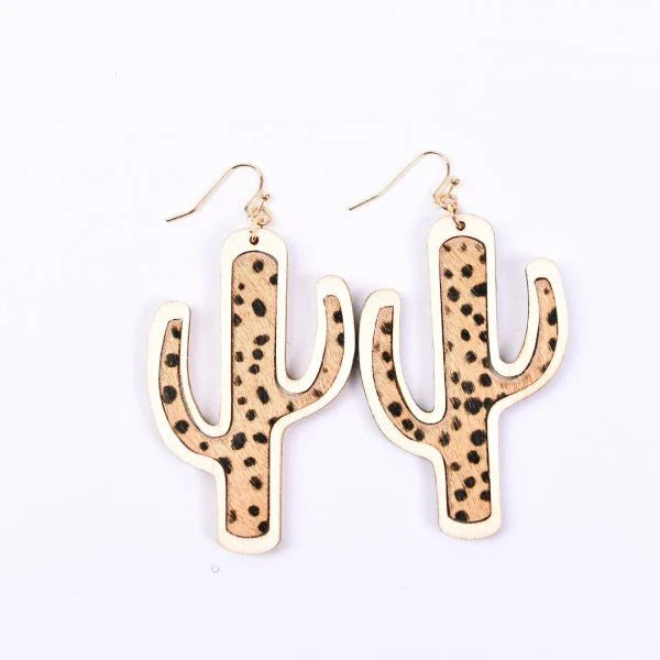 Cactus Tree Earrings - Handcrafted wooden accessories featuring a whimsical blend of cacti and trees