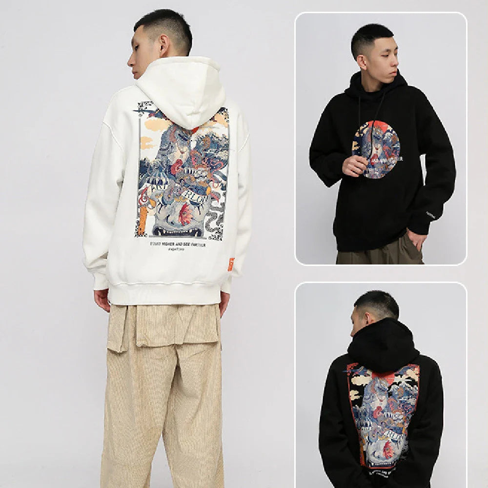 A stylish and comfortable men's hoodie featuring a bold, eye-catching printed design in white color.