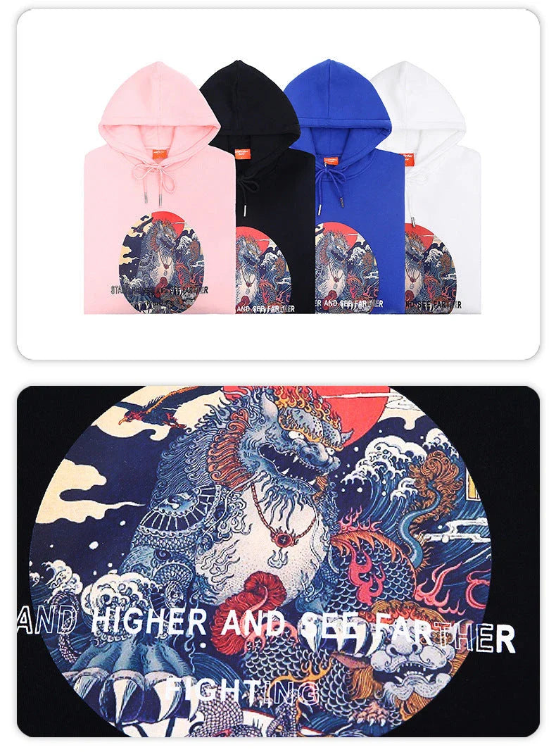 A stylish and comfortable men's hoodie featuring a bold, eye-catching printed design in white color.