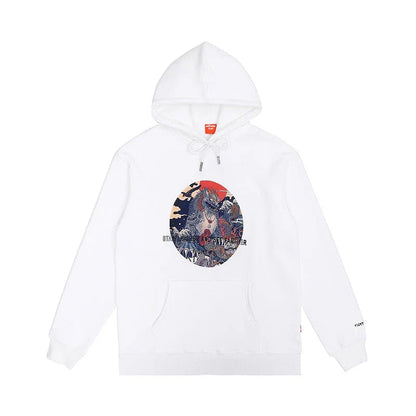A stylish and comfortable men's hoodie featuring a bold, eye-catching printed design in white color.