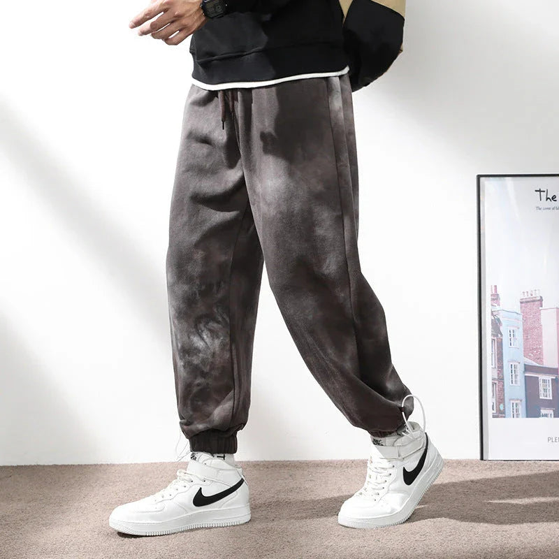 Elastic Waist Drawstring Ankle-tied Sweatpants for Men in Camouflage Black Color