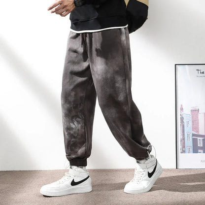 Elastic Waist Drawstring Ankle-tied Sweatpants for Men in Camouflage Black Color