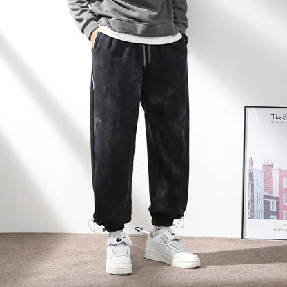 Elastic Waist Drawstring Ankle-tied Sweatpants for Men in Camouflage Black Color