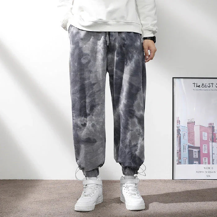 Elastic Waist Drawstring Ankle-tied Sweatpants for Men in Camouflage Black Color