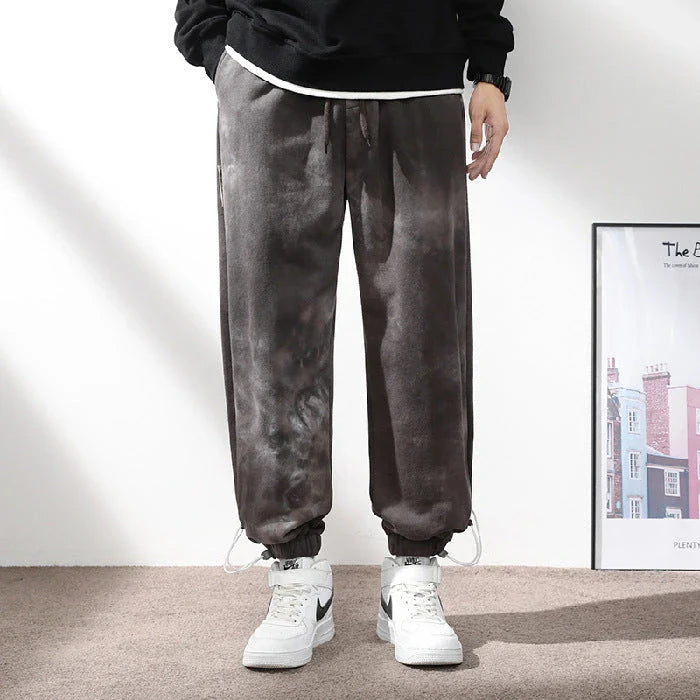 Elastic Waist Drawstring Ankle-tied Sweatpants for Men in Camouflage Black Color
