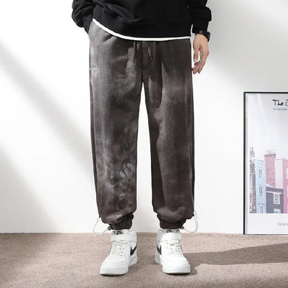 Elastic Waist Drawstring Ankle-tied Sweatpants for Men in Camouflage Black Color