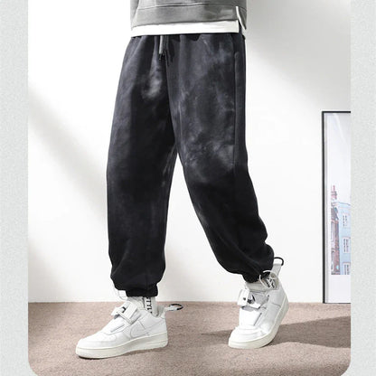 Elastic Waist Drawstring Ankle-tied Sweatpants for Men in Camouflage Black Color