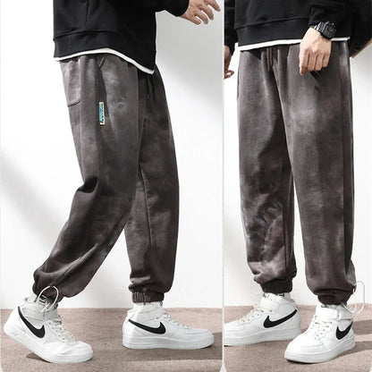 Elastic Waist Drawstring Ankle-tied Sweatpants for Men in Camouflage Black Color