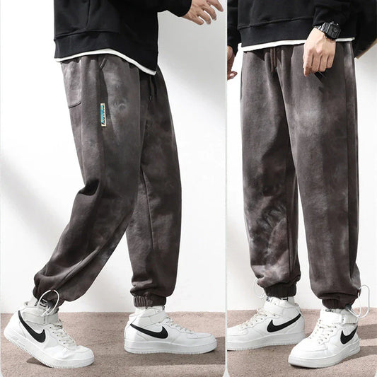 Elastic Waist Drawstring Ankle-tied Sweatpants for Men in Camouflage Black Color