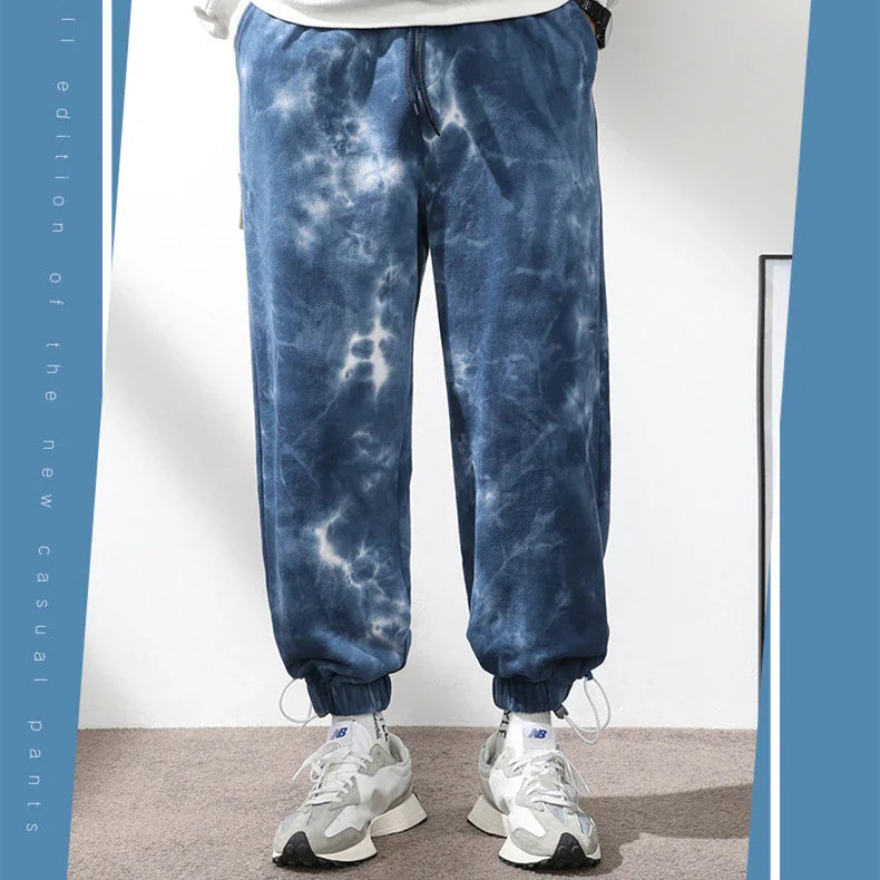 Elastic Waist Drawstring Ankle-tied Sweatpants for Men in Camouflage Black Color