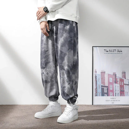 Elastic Waist Drawstring Ankle-tied Sweatpants for Men in Camouflage Black Color
