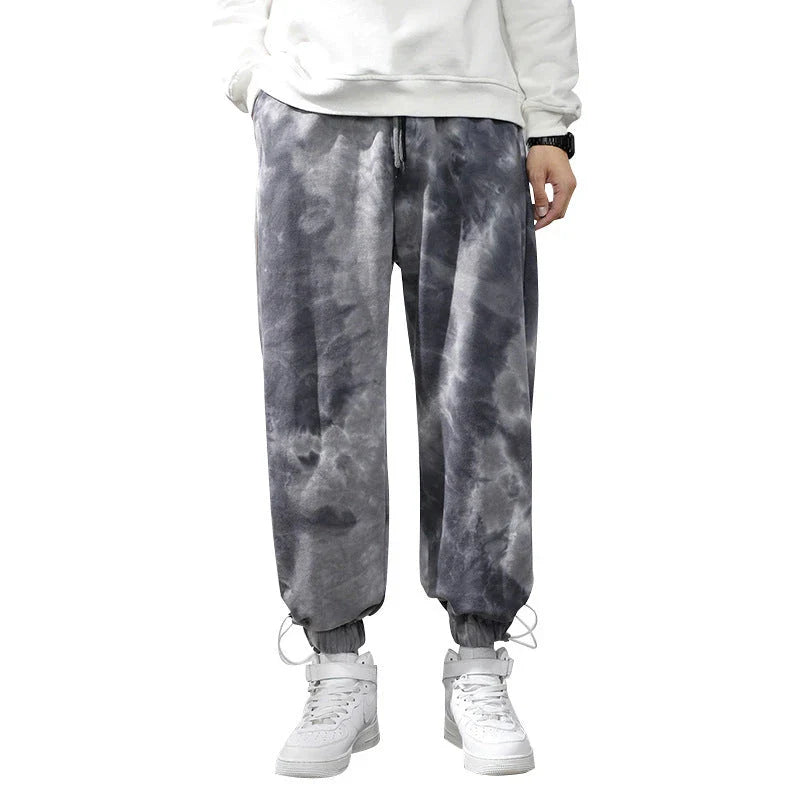 Elastic Waist Drawstring Ankle-tied Sweatpants for Men in Camouflage Black Color