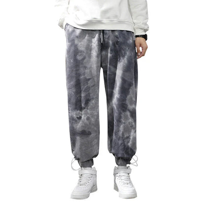 Elastic Waist Drawstring Ankle-tied Sweatpants for Men in Camouflage Black Color