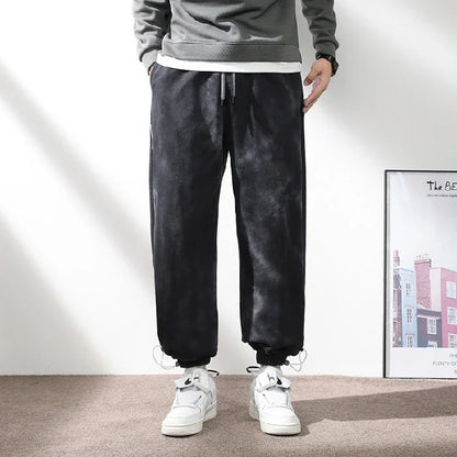 Elastic Waist Drawstring Ankle-tied Sweatpants for Men in Camouflage Black Color