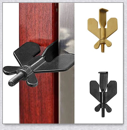 Portable Hotel Door Lock in black and gold colors, a compact and secure travel security device for hotels, dorms, and apartments.