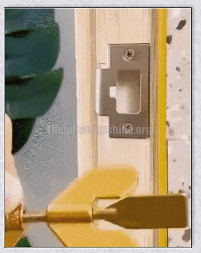 Portable Hotel Door Lock in black and gold colors, a compact and secure travel security device for hotels, dorms, and apartments.