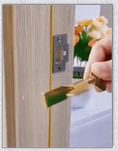 Portable Hotel Door Lock in black and gold colors, a compact and secure travel security device for hotels, dorms, and apartments.