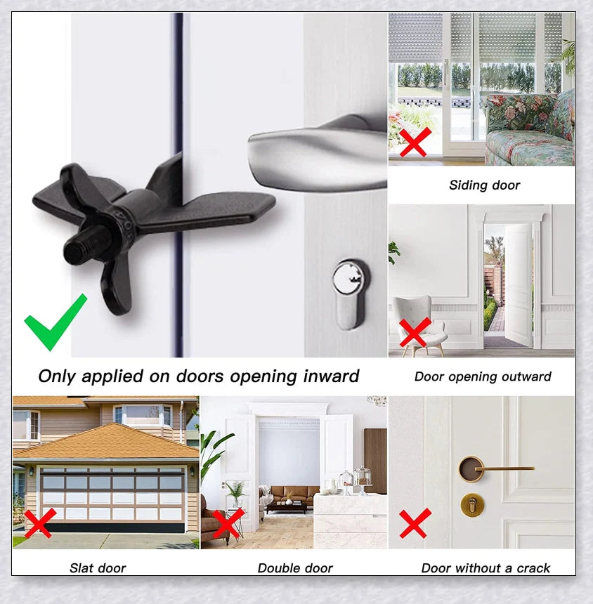 Portable Hotel Door Lock in black and gold colors, a compact and secure travel security device for hotels, dorms, and apartments.