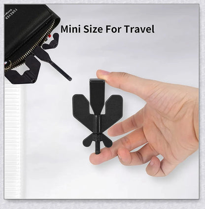 Portable Hotel Door Lock in black and gold colors, a compact and secure travel security device for hotels, dorms, and apartments.