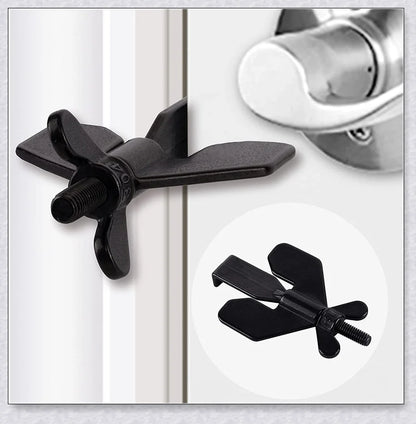 Portable Hotel Door Lock in black and gold colors, a compact and secure travel security device for hotels, dorms, and apartments.