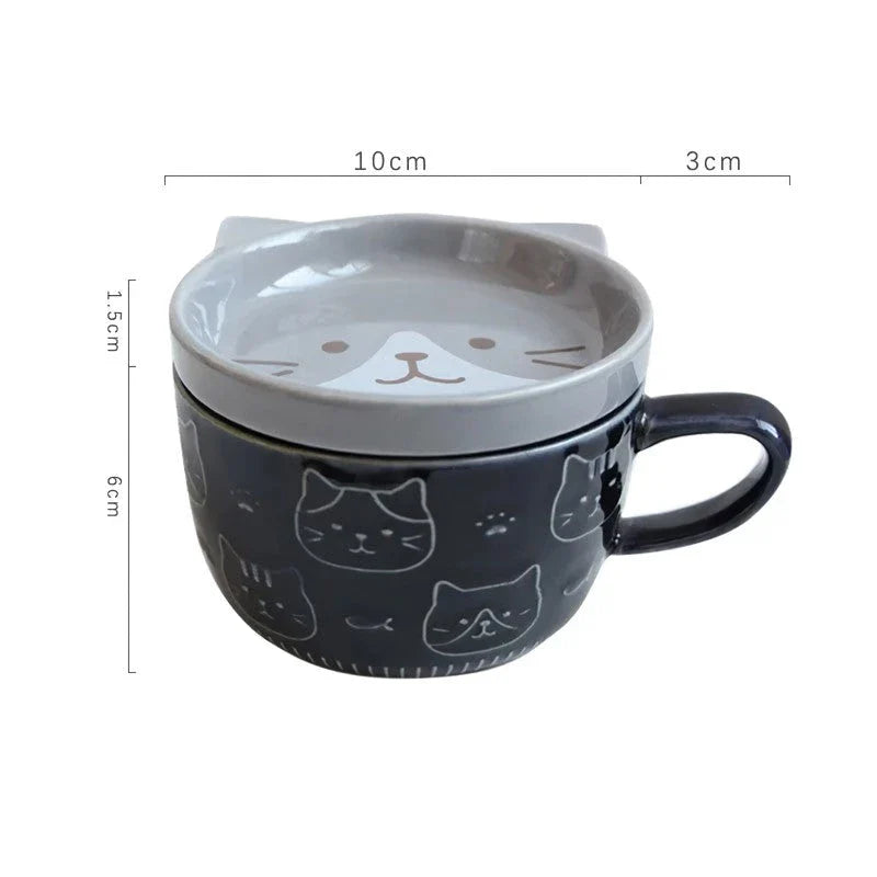 Cartoon Animal Coffee Mug with a charming cat pattern, perfect for enjoying hot beverages at home or on the go.