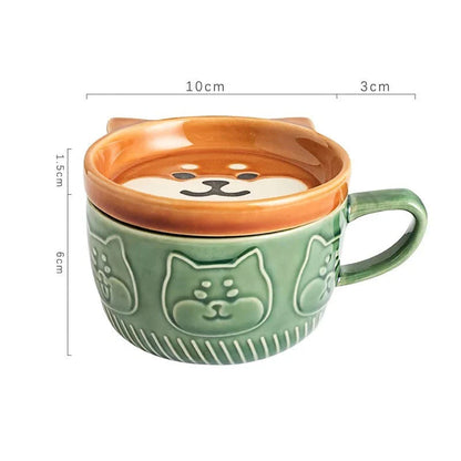 Cartoon Animal Coffee Mug with a charming cat pattern, perfect for enjoying hot beverages at home or on the go.