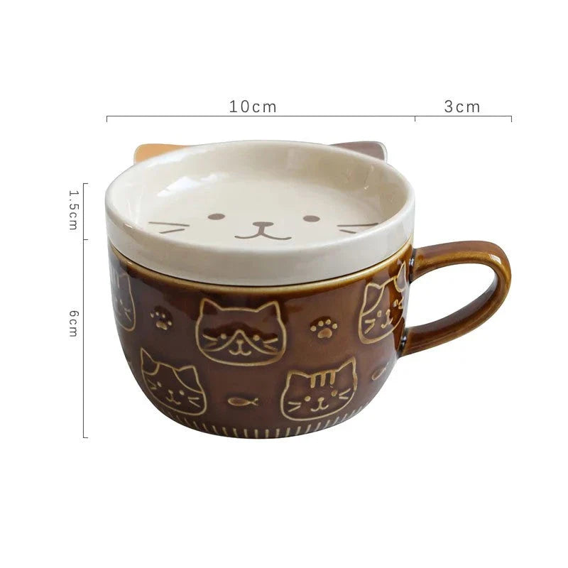 Cartoon Animal Coffee Mug with a charming cat pattern, perfect for enjoying hot beverages at home or on the go.