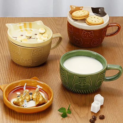 Cartoon Animal Coffee Mug with a charming cat pattern, perfect for enjoying hot beverages at home or on the go.