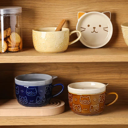 Cartoon Animal Coffee Mug with a charming cat pattern, perfect for enjoying hot beverages at home or on the go.
