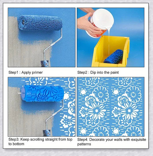 Rubber Roller Brush Tool Set for creating 3D pattern wallpaper designs on walls, furniture, and more