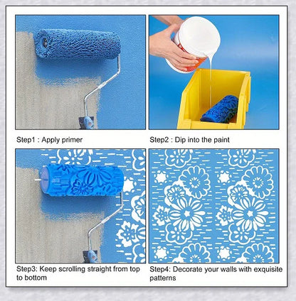 Rubber Roller Brush Tool Set for creating 3D pattern wallpaper designs on walls, furniture, and more