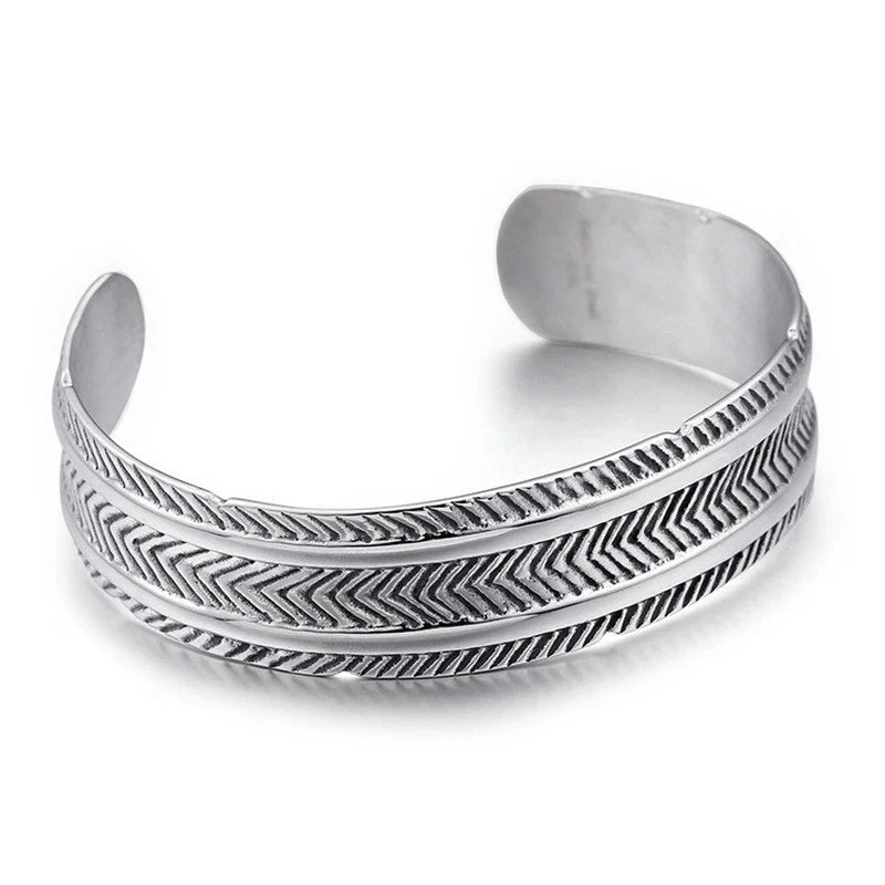 A stainless steel bracelet with a classic, geometric design in a silver finish