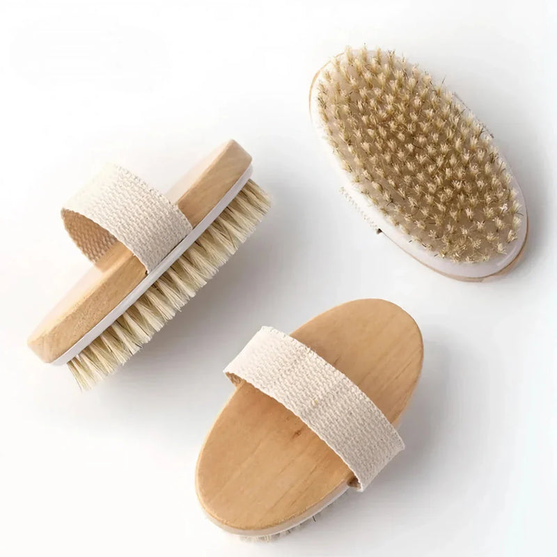 Hhomeenjoy  Natural Bristle Bath Brush - Wooden Exfoliating Shower Brush