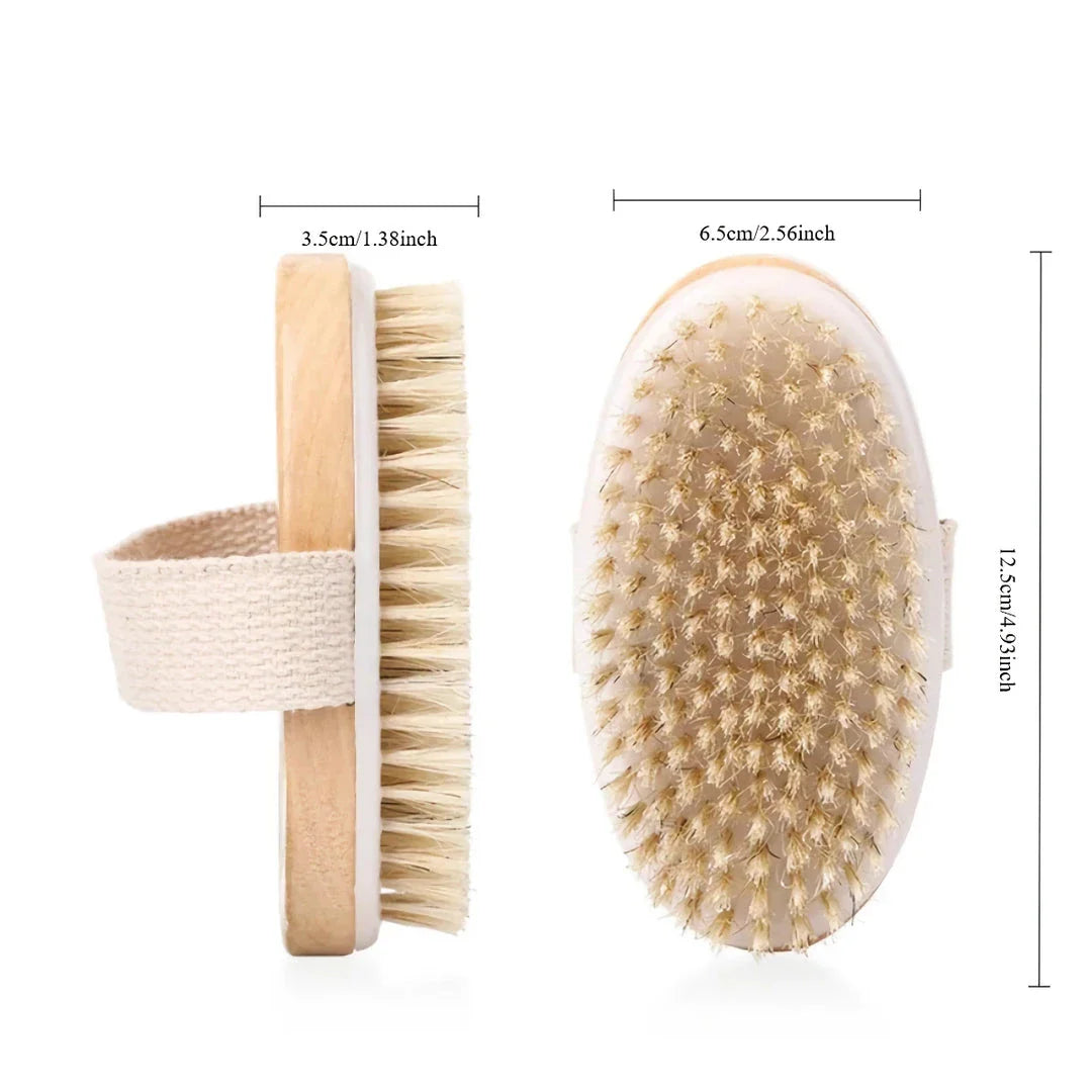 Natural Bristle Bath Brush made of wood with gentle exfoliating bristles for an invigorating shower or relaxing bath experience.