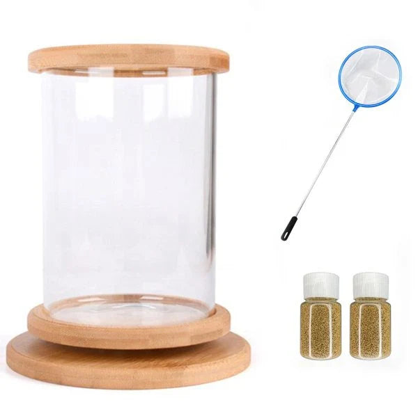 Glass Betta Fish Tank with Bamboo Base - Unique 360-degree rotating design for unobstructed viewing of your betta fish