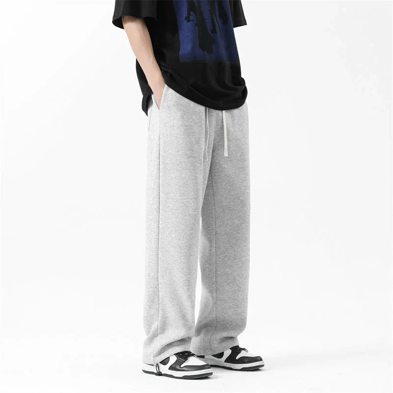 Drawstring Ankle-tied Loose Straight Sweatpants in light gray, black, and flower white colors