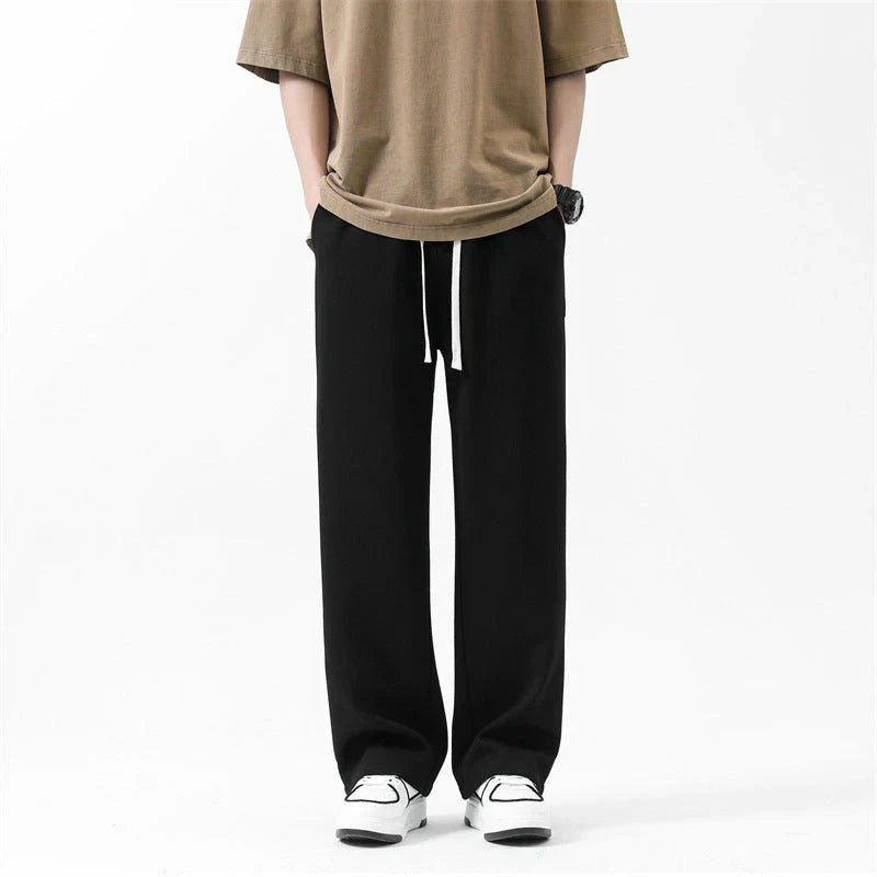 Drawstring Ankle-tied Loose Straight Sweatpants in light gray, black, and flower white colors